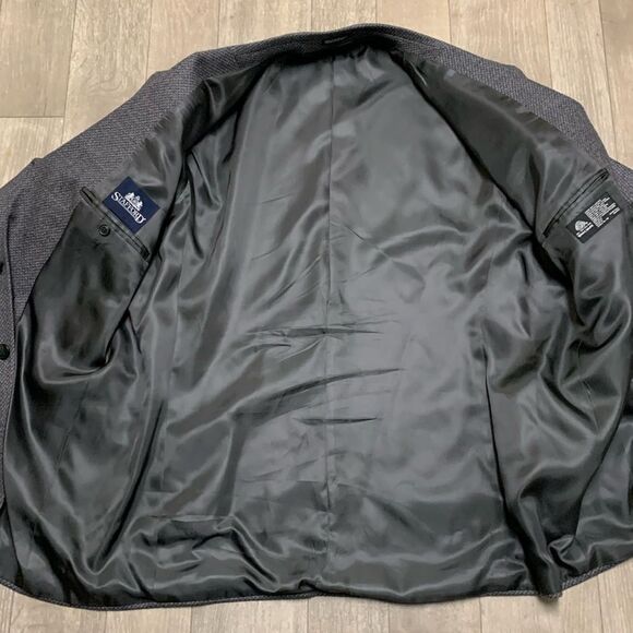 Mens Stafford 100% Pure New Wool Gray 3 Button Blazer Sports Coat Jacket - Picture 3 of 9